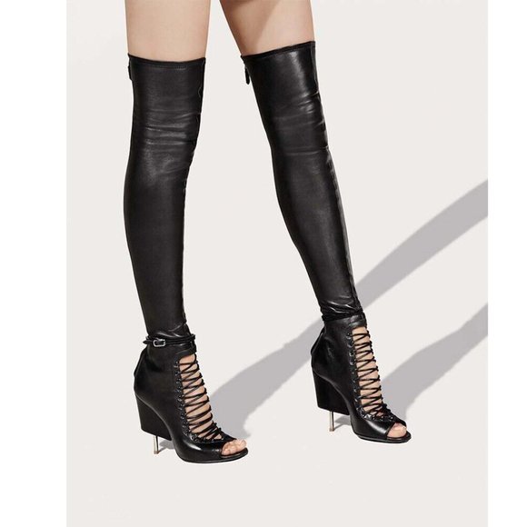 Givenchy Black Over-the-Knee Lace-Up Boots - Picture 1 of 9